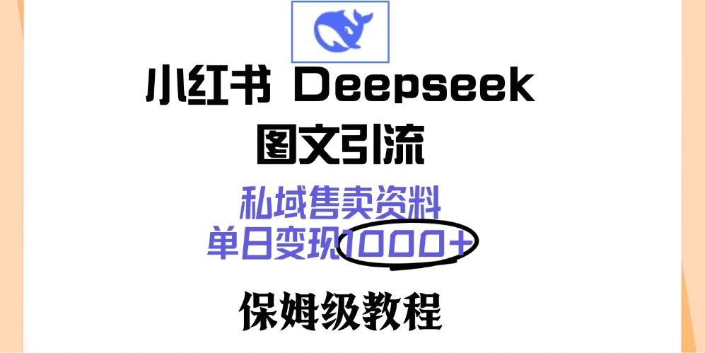 小红书 Deepseek 图文引流，私域售卖资料，单日变现1000+，保姆级教程